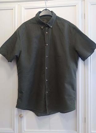 Рубашка, лен коттон, хаки, от marks &amp; spencer, летняя