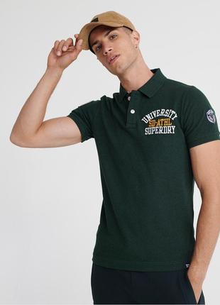 Крутая мужская зеленая футболка поло брендовая мужская тенниска superdry