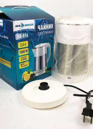 Електрочайник-термос металевий seabreeze sb-016/2,5 л, хороший електричний чайник, ws61668