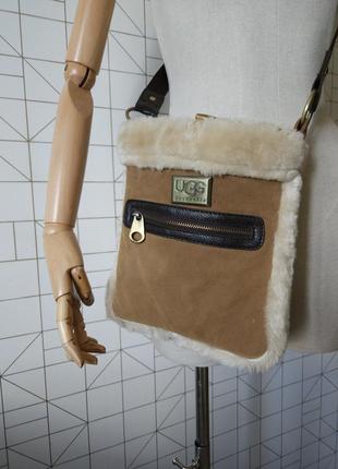 Сумка ugg, сумка месенджер через плече, сумочка з хутра, пухнаста зимова сумка