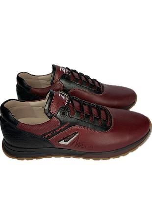 Чоловічі шкіряні кросівки бордові bumer