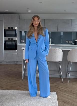 Стильный новый брючный костюм zara голубого цвета