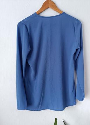 Рубашка блузка блузка с длинным рукавом на запах синяя7 фото