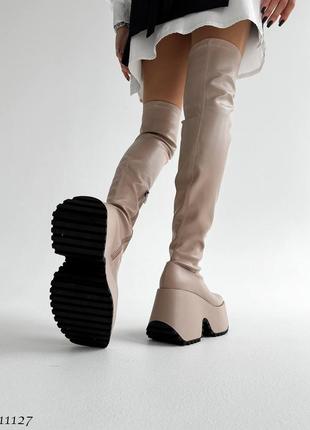 Sale! жіночі бежеві ботфорти на платформі демісезонні демі чоботи панчохи на флісі еко-шкіра