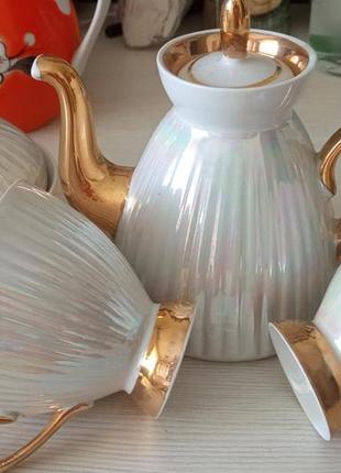 Чайна пара, цукорниця, перламутр, позолота