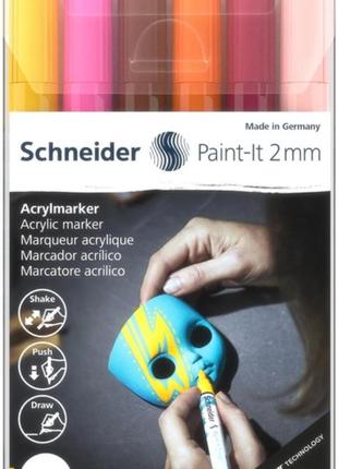 Маркер акриловий для декоративних і художніх робіт schneider paint-it wallet set3 6 кольорів 2 мм