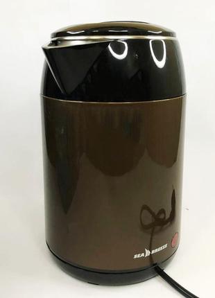 Электрочайник-термос металлический seabreeze sb-0201, стильный электрический чайник, бесшумный чайник3 фото