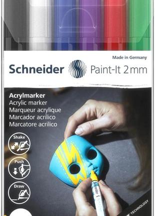 Маркер акриловий для декоративних і художніх робіт schneider paint-it wallet set1 6 кольорів 2 мм