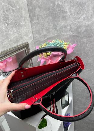 Женская стильная и качественная сумка из эко кожи черная с красным4 фото