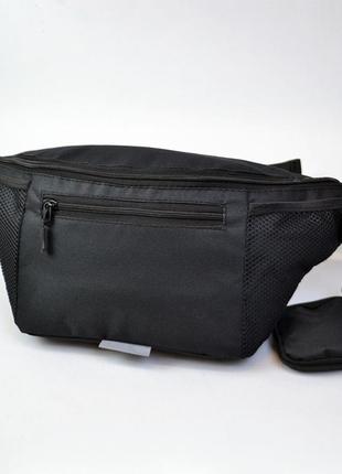 Качественная большая сумка - бананка на 8 карманов, мужская женская поясная сумка, черная из ткани1 фото