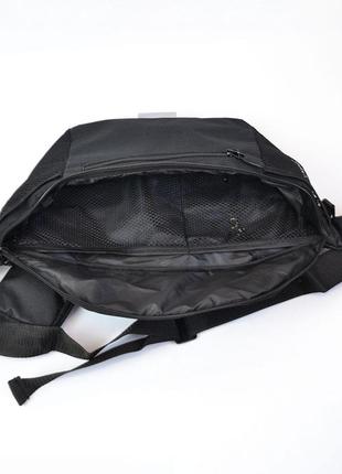 Качественная большая сумка - бананка на 8 карманов, мужская женская поясная сумка, черная из ткани10 фото