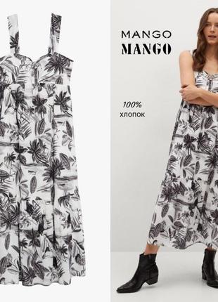 Mango хлопковое платье сарафан в тропический принт1 фото