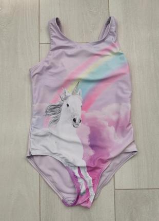 Купальник красивый детский слитный с ворнорогом и радугой
