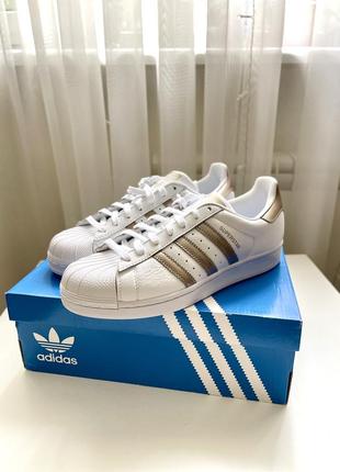 Кросівки суперстар білий/золото adidas superstar оригінал жіночі сша (9,5)