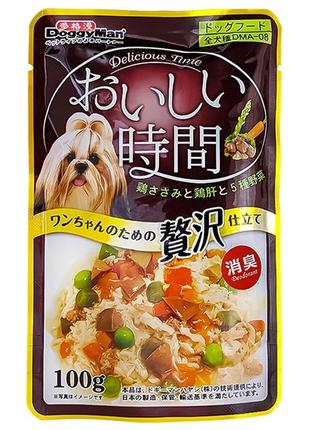 Doggyman low fat chicken & liver доггимен курица с печенью в желе консервы для собак, влажный корм, пауч 100г