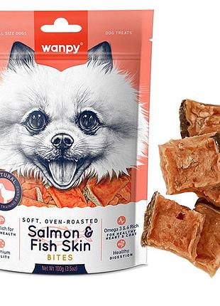 Wanpy soft salmon & fish skin bites ванпі м’які шматочки лосося ласощі для собак