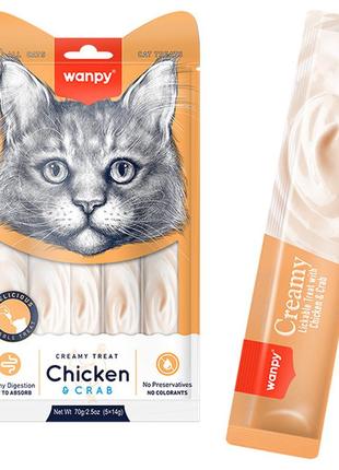Wanpy creamy lickable treats chicken & crab ванпі курка з крабом рідкі ласощі для котів