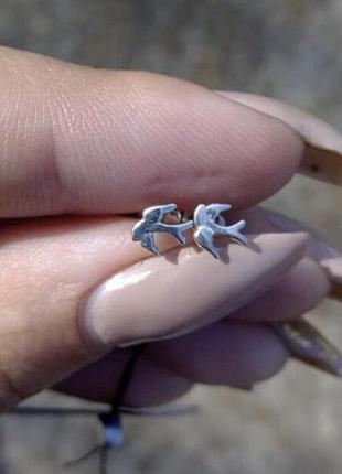 Серьги серебро 925 сережки серебряные гвоздики пусеты птички  🐦 20278