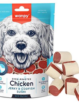 Wanpy chicken jerky & codfish sushi ванпі суші з куркою та тріскою ласощі для собак