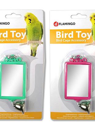 Flamingo mirror straight+bell фламинго прямоугольное зеркало с колокольчиком игрушка для попугаев