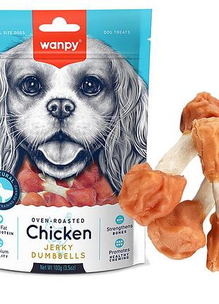 Wanpy chicken jerky dumbbells ванпі кістка-гантель з в’яленою куркою ласощі для собак