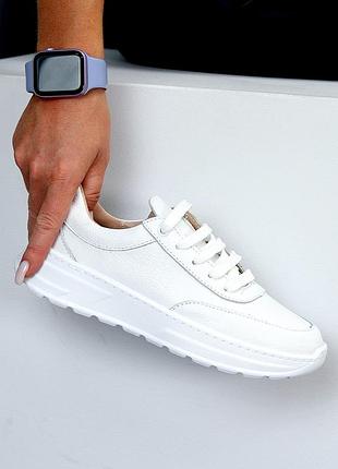 Белые женские кроссовки кеды из натуральной кожи кожаные кроссовки кеды