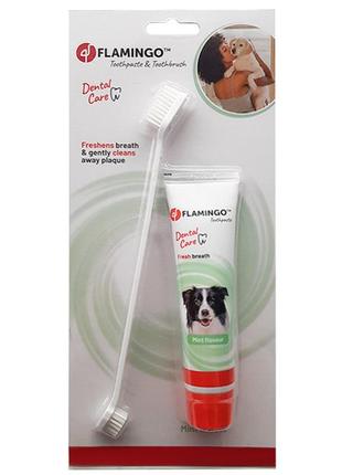Flamingo petcare toothpaste + toothbrush фламінго зубна паста та зубна щітка для собак, набір