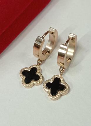 Чарівні сережки-вісюльки у стилі van cleef. мед.сталь.