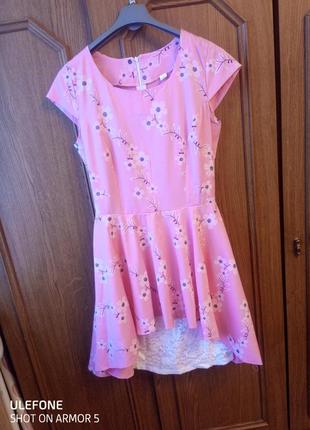 Платье розовое романтичное цветочное принт