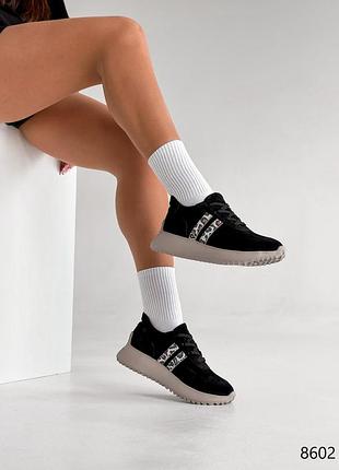 Кроссовки женские черные + леопард, натуральная замша3 фото