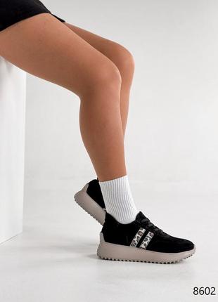 Кроссовки женские черные + леопард, натуральная замша4 фото