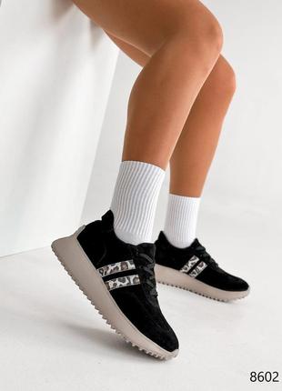 Кроссовки женские черные + леопард, натуральная замша2 фото