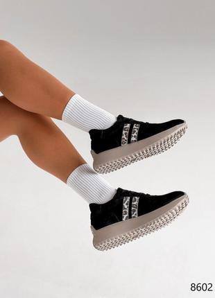 Кроссовки женские черные + леопард, натуральная замша9 фото