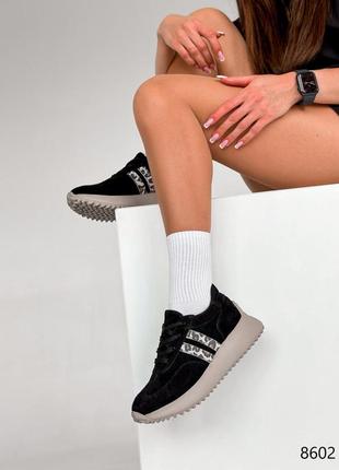 Кроссовки женские черные + леопард, натуральная замша10 фото