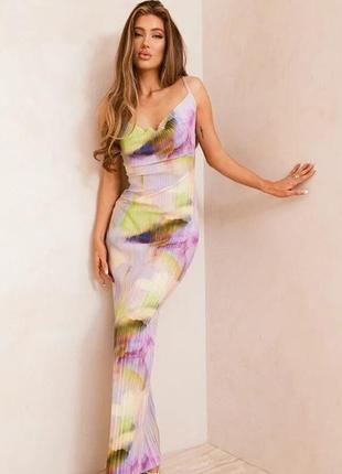 Сукня гофре максі літня легенька у пастельних тонах, плаття пліссе довге невагоме