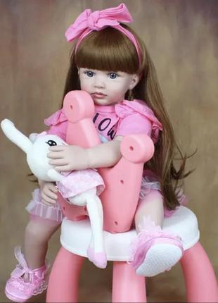 Большая виниловая кукла ручной работы в платье reborn baby doll с длинным настоящим волосами