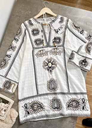 Платье с вышивкой из натуральной ткани платья zara new original