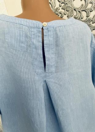 Шикарна блуза блузка в полоску  льон лляна из льна стильная полосочку блакитна marks  m  &amp;  s8 фото