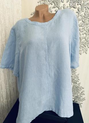Шикарна блуза блузка в полоску  льон лляна из льна стильная полосочку блакитна marks  m  &amp;  s10 фото