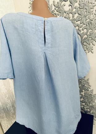 Шикарна блуза блузка в полоску  льон лляна из льна стильная полосочку блакитна marks  m  &amp;  s9 фото