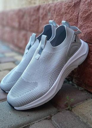 Чоловічі nike тапки мокасини сліпони сітка світло сірі / демісезонні на весну, літо, осінь / мужские кроссовки спортивные