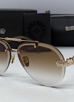 Chrome hearts очки капли мужские солнцезащитные коричневый градиент в золотом металле