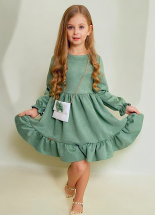 Нарядное платье на девочку замш 3-8 лет 98-128 см мята