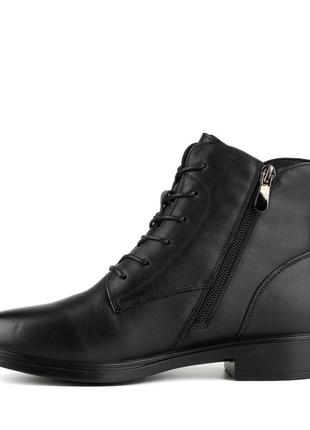 Ботинки женские кожаные демисезонные, на низком широком каблуке, черные, на шнурках,...