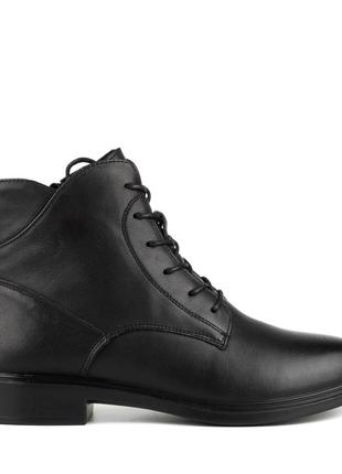 Ботинки женские кожаные демисезонные, на низком широком каблуке, черные, на шнурках,...