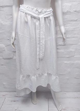 Итальянская романтичная длинная юбка из льна белого цвета