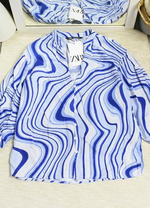 Новая сине голубая рубашка оверсайз zara