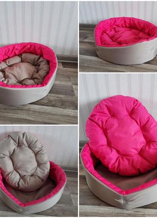 Лежак для собак и кошек, лежак беж с розовым, размер s