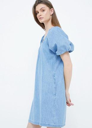 Mango р. xs, s блакитне жіноче плаття з пишними рукавами під джинс