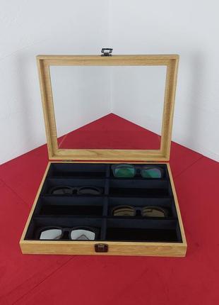 Шкатулочка для хранения 8 очков с дерева дуб , 340*280*60мм, wooden organizer